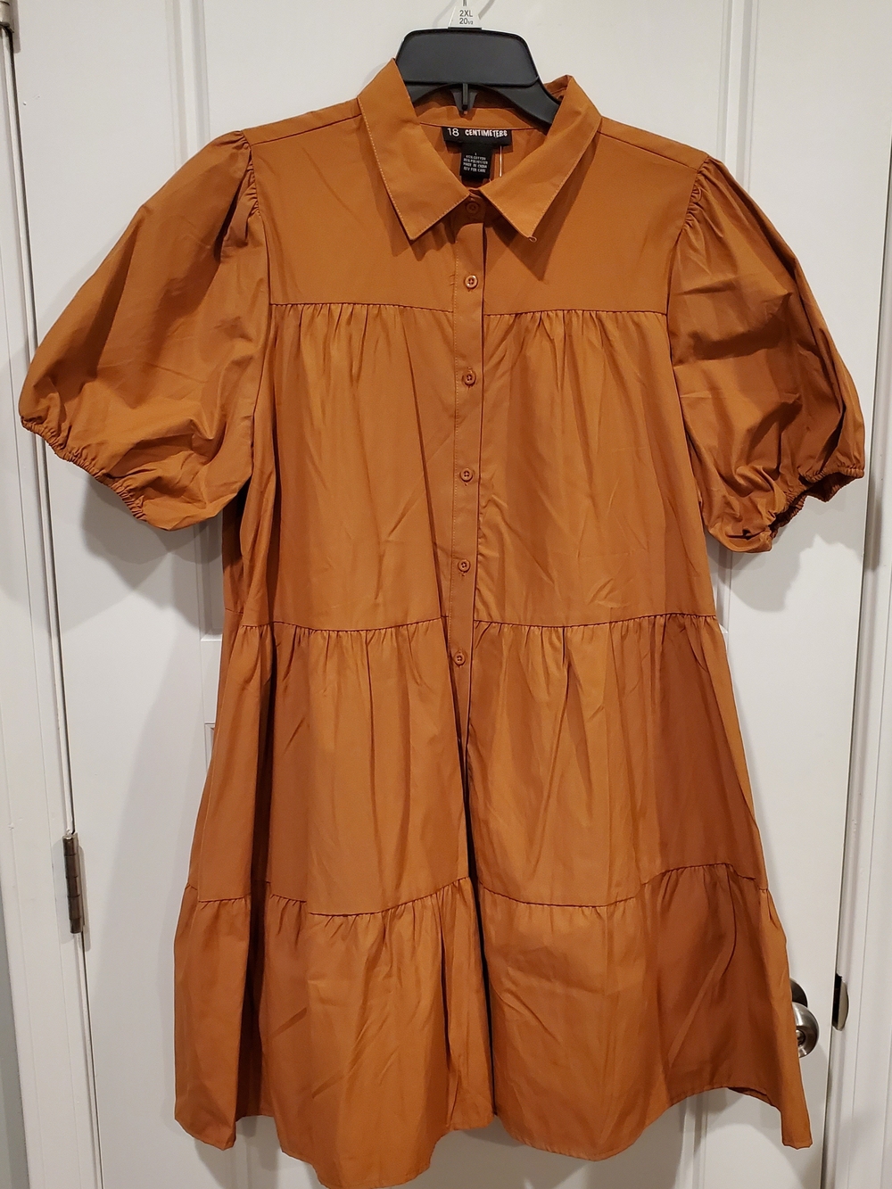 Women's Button-Front Tiered Dress in Rust~Large